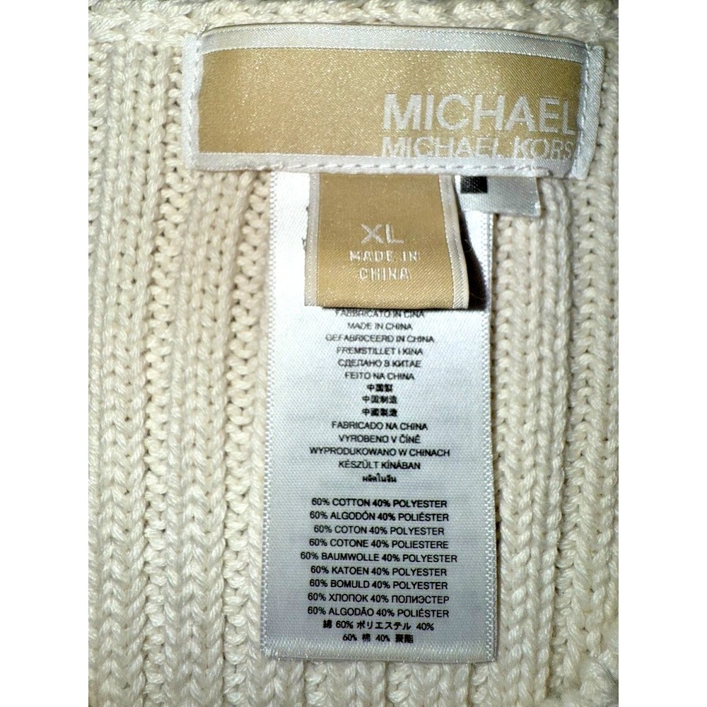 Michael Kors XL Cream Cable Knit Sweater Gold‎ Zip Side Pullover Cotton Blend - Picture 8 of 13